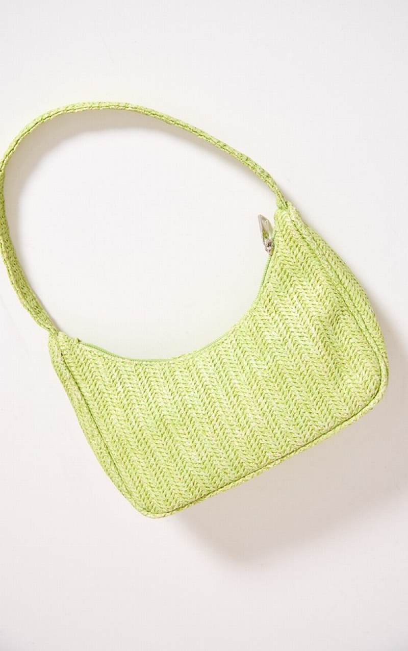 Light Green Pretty Little Thing Lime Simple Raffia Shoulder Bags | DGHUASE-14