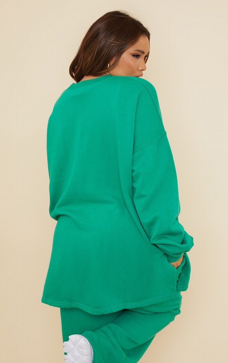 Light Green Pretty Little Thing Plus Bright Oversized Split Hem Sweatshirts | VKOSJEX-67