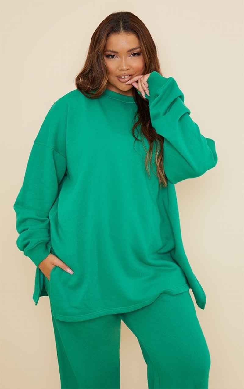 Light Green Pretty Little Thing Plus Bright Oversized Split Hem Sweatshirts | VKOSJEX-67