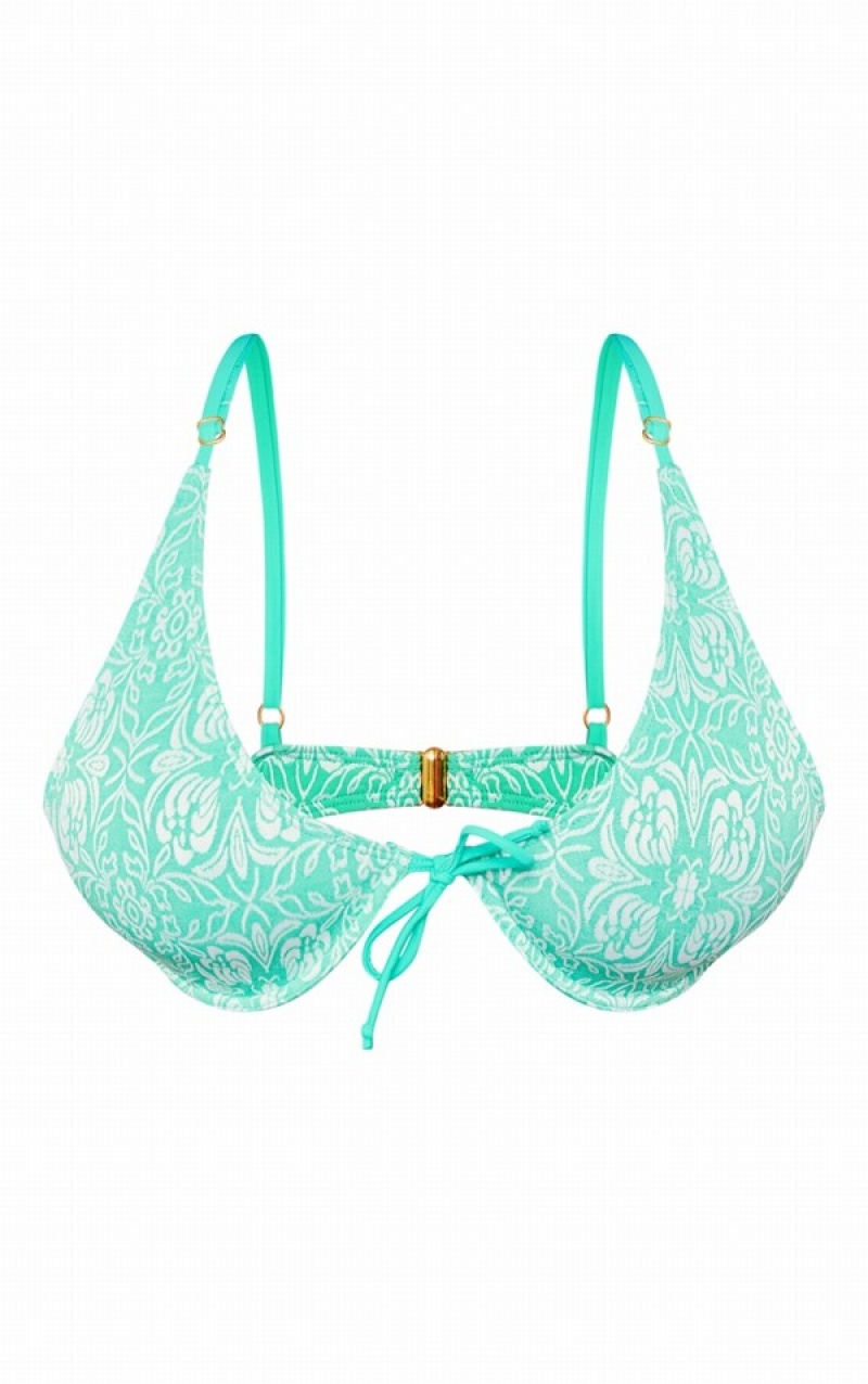 Light Green Pretty Little Thing Plus Bright Floral Underwired Bikini Tops | WFQTPHE-28