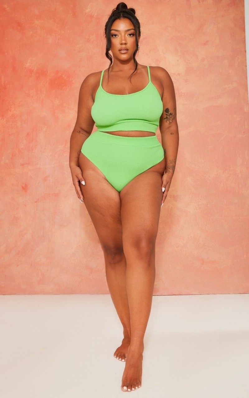 Light Green Pretty Little Thing Plus Bright Crinkle Scoop Neck Bikini Tops | KCBEUAS-68