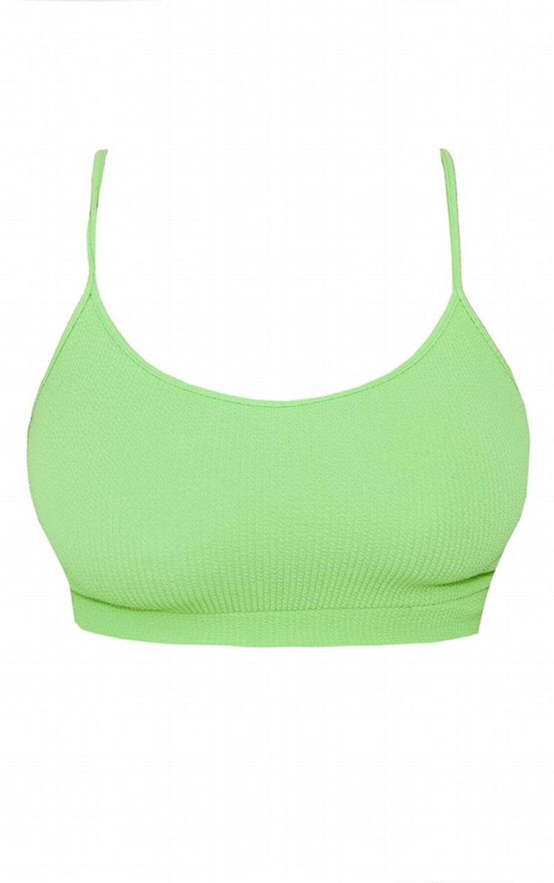 Light Green Pretty Little Thing Plus Bright Crinkle Scoop Neck Bikini Tops | KCBEUAS-68