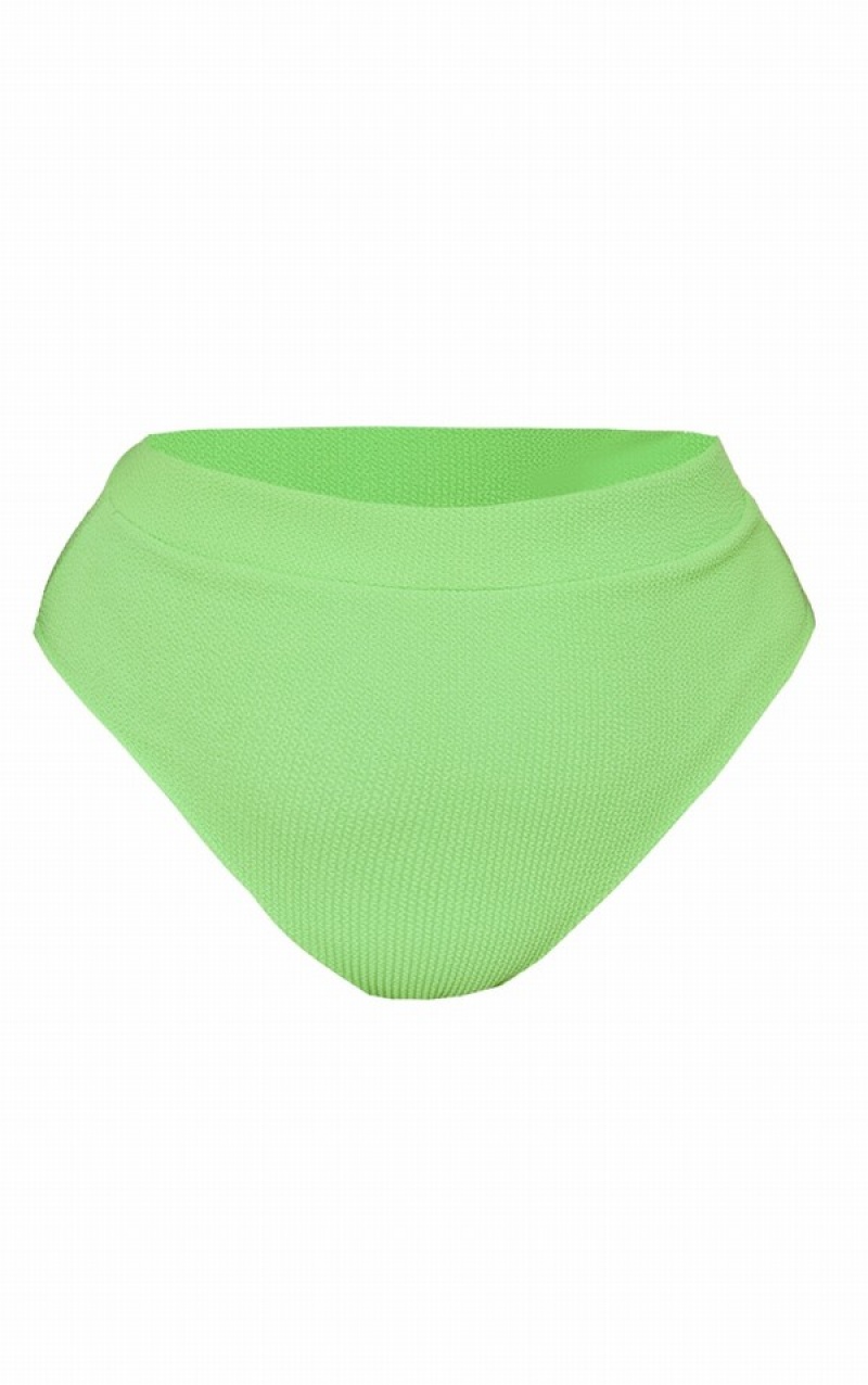 Light Green Pretty Little Thing Plus Bright Crinkle High Waisted Bikini Bottoms | MHEGWZF-41