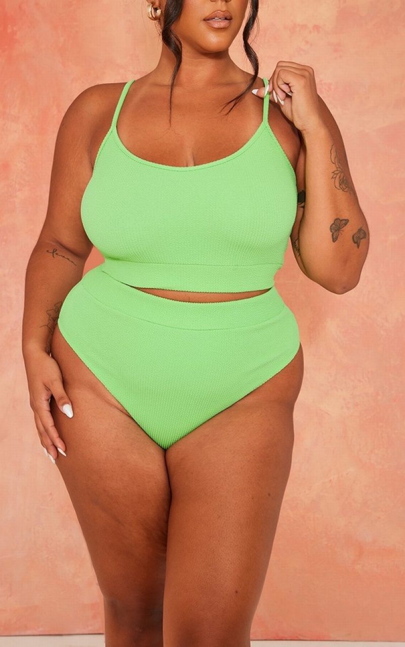 Light Green Pretty Little Thing Plus Bright Crinkle High Waisted Bikini Bottoms | MHEGWZF-41