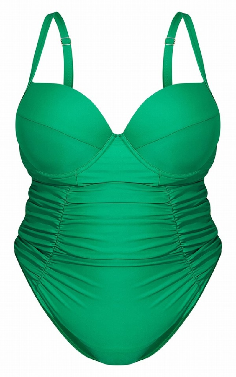 Light Green Pretty Little Thing Plus Bright Ruched Cupped Swimsuits | ADUIKOY-85