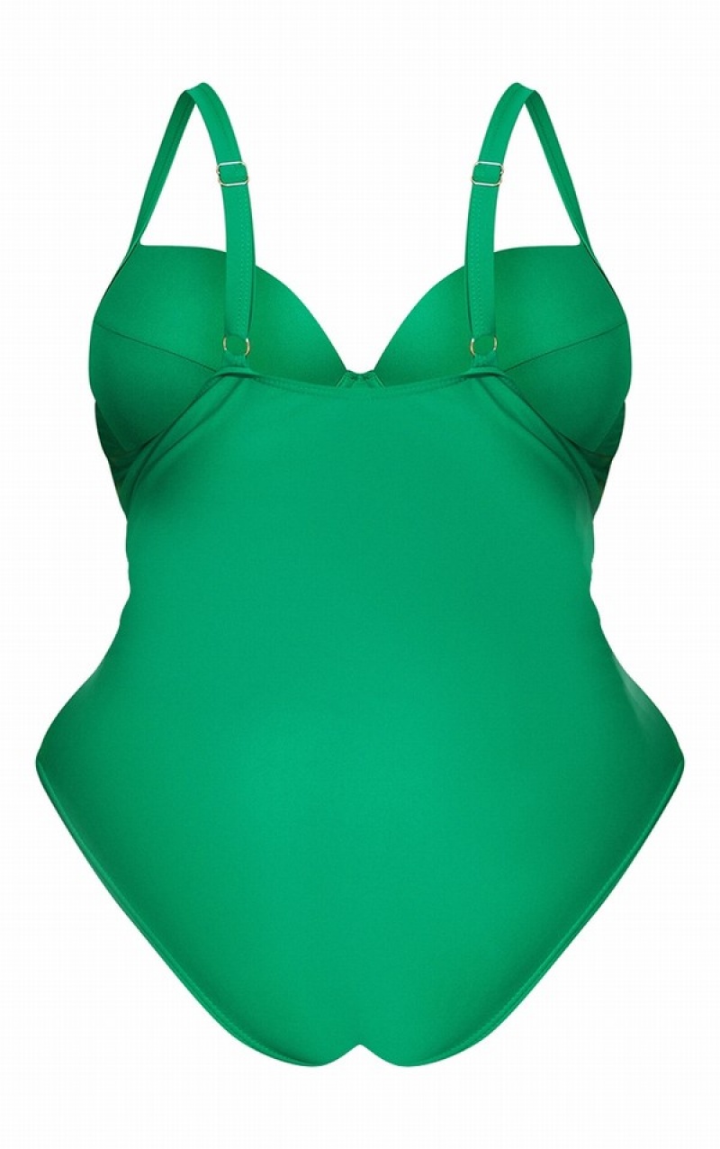 Light Green Pretty Little Thing Plus Bright Ruched Cupped Swimsuits | ADUIKOY-85