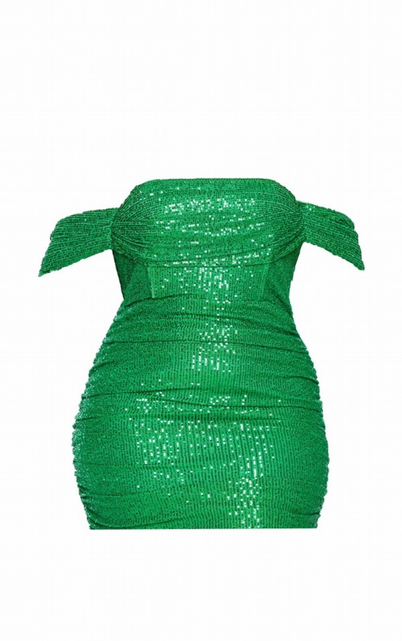 Light Green Pretty Little Thing Plus Bright Sequin Bardot Bodycon Dresses | CDETVLI-85