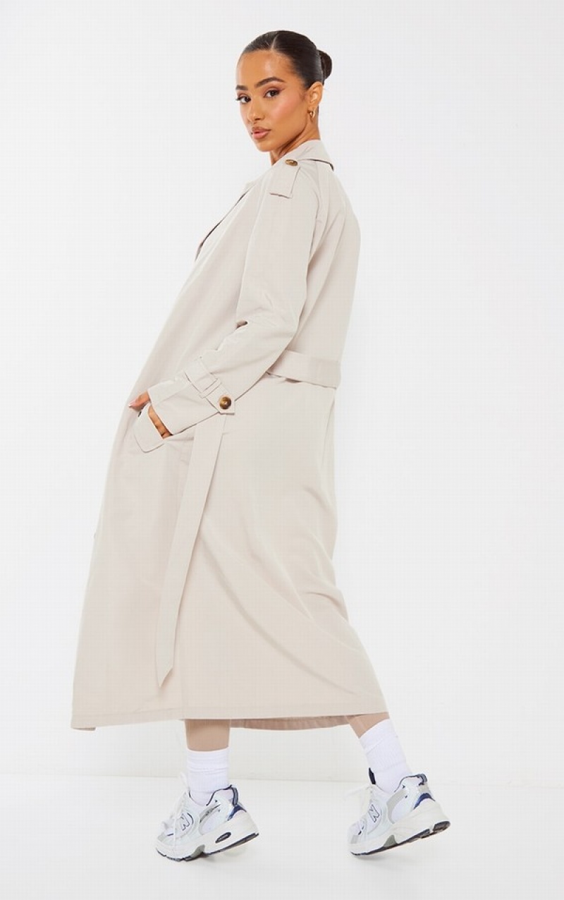 Light Grey Pretty Little Thing Petite Oversized Trench Coats | PJDGHNQ-18