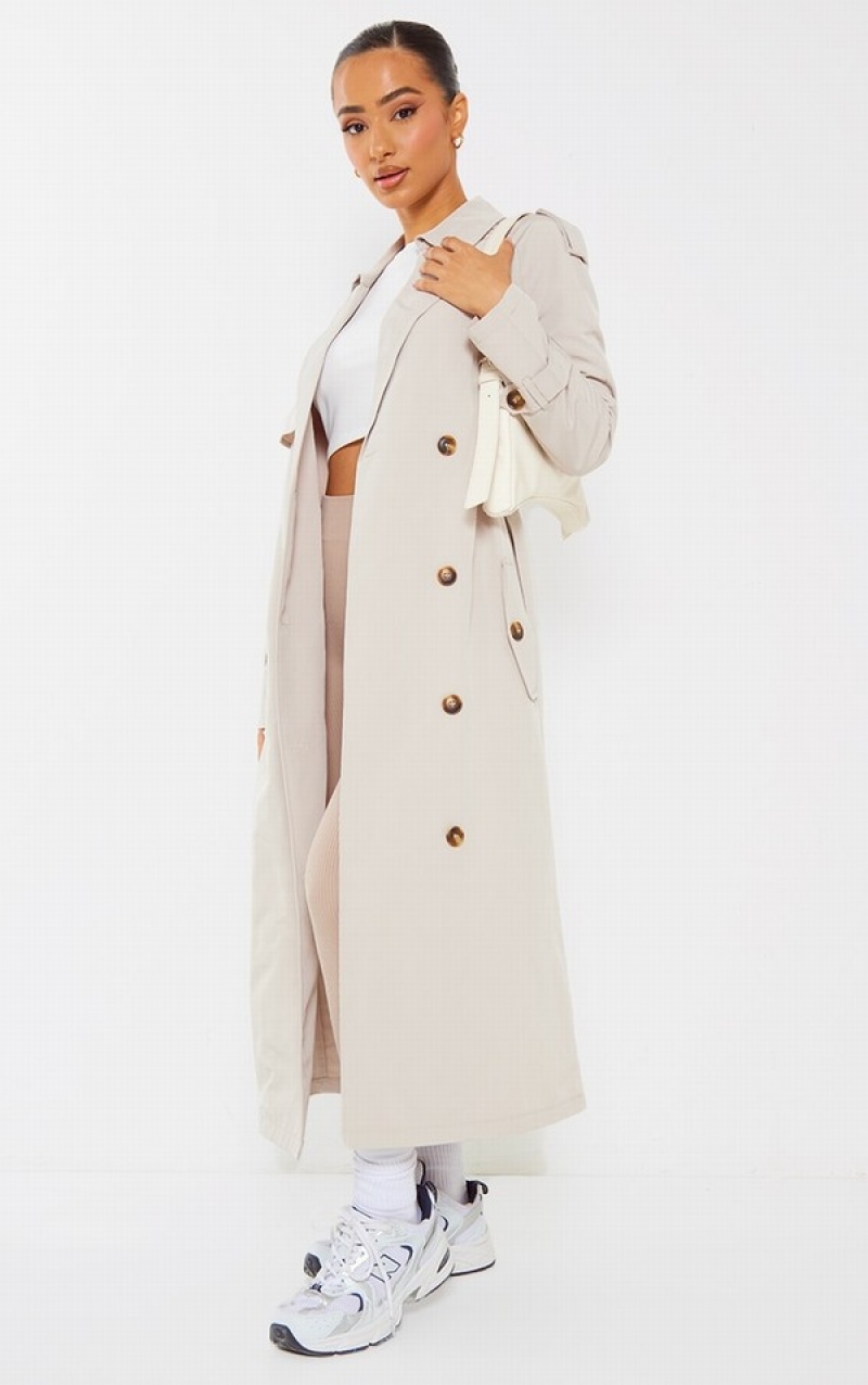 Light Grey Pretty Little Thing Petite Oversized Trench Coats | PJDGHNQ-18