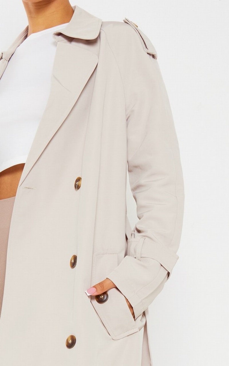 Light Grey Pretty Little Thing Petite Oversized Trench Coats | PJDGHNQ-18