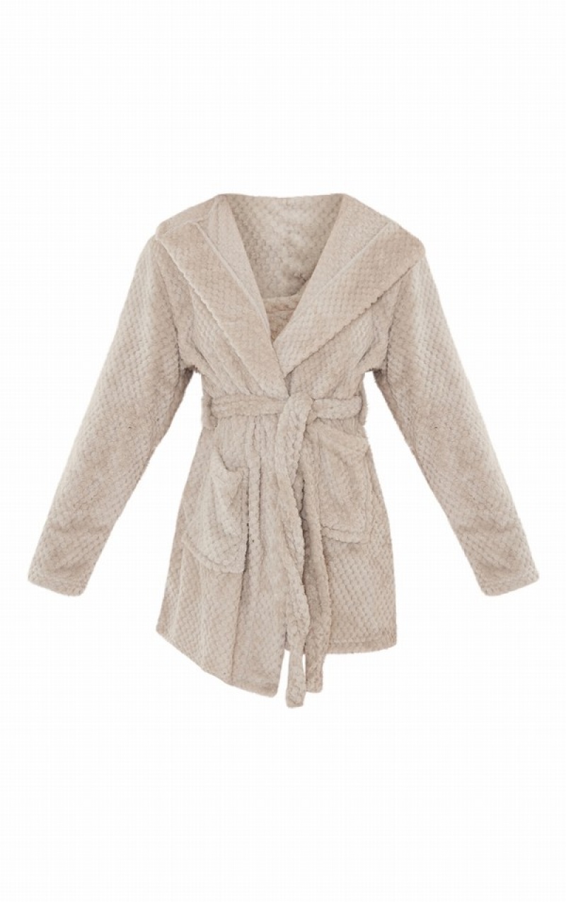 Light Grey Pretty Little Thing TextuFluffy Bath Robe Sleepwear | OPICASM-47