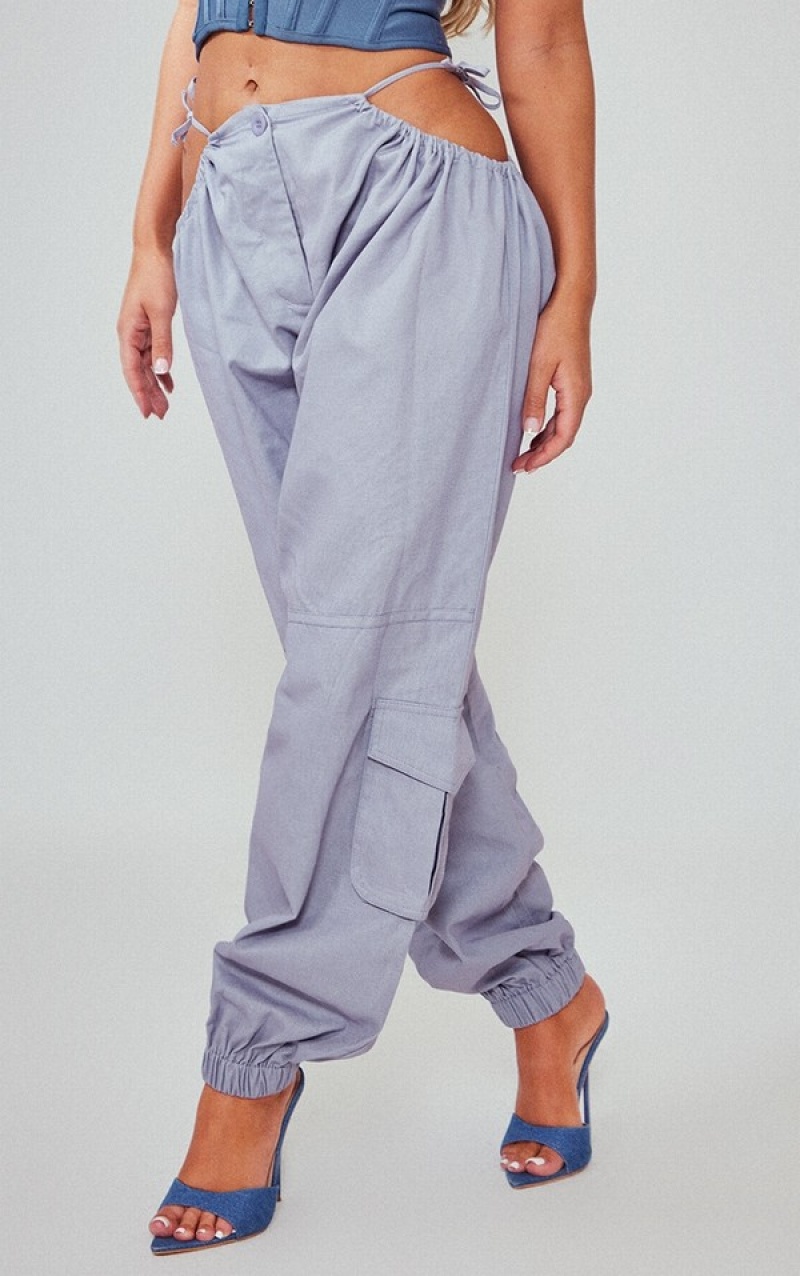 Light Grey Pretty Little Thing Woven Cut Out Cargo Sweatpants | ITKNBYW-75