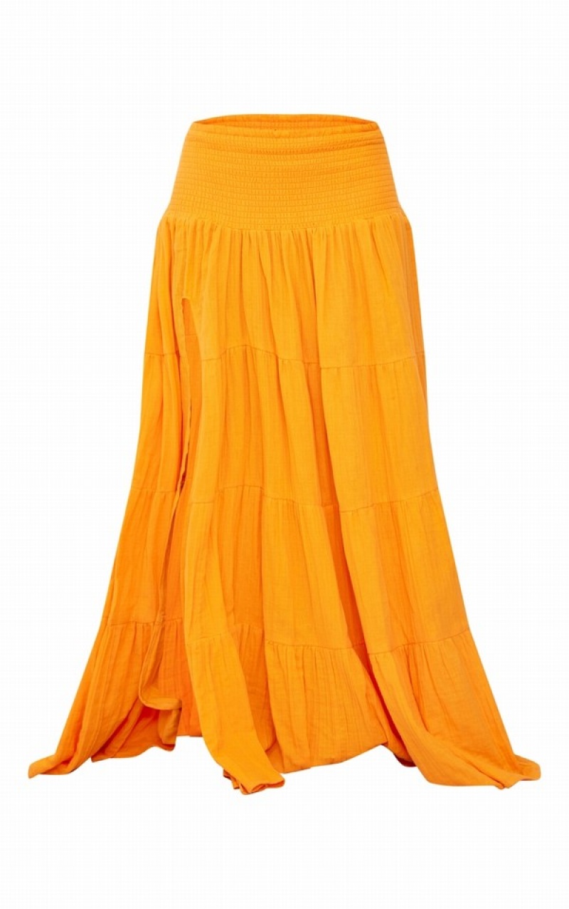 Light Orange Pretty Little Thing Bright Cheesecloth ShirWaist TierMaxi Skirts | EUWDZYO-35