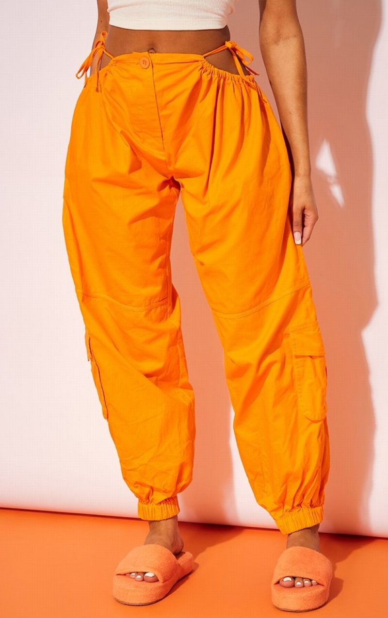 Light Orange Pretty Little Thing Bright Woven Cut Out Cargo Sweatpants | FDVHCSA-56