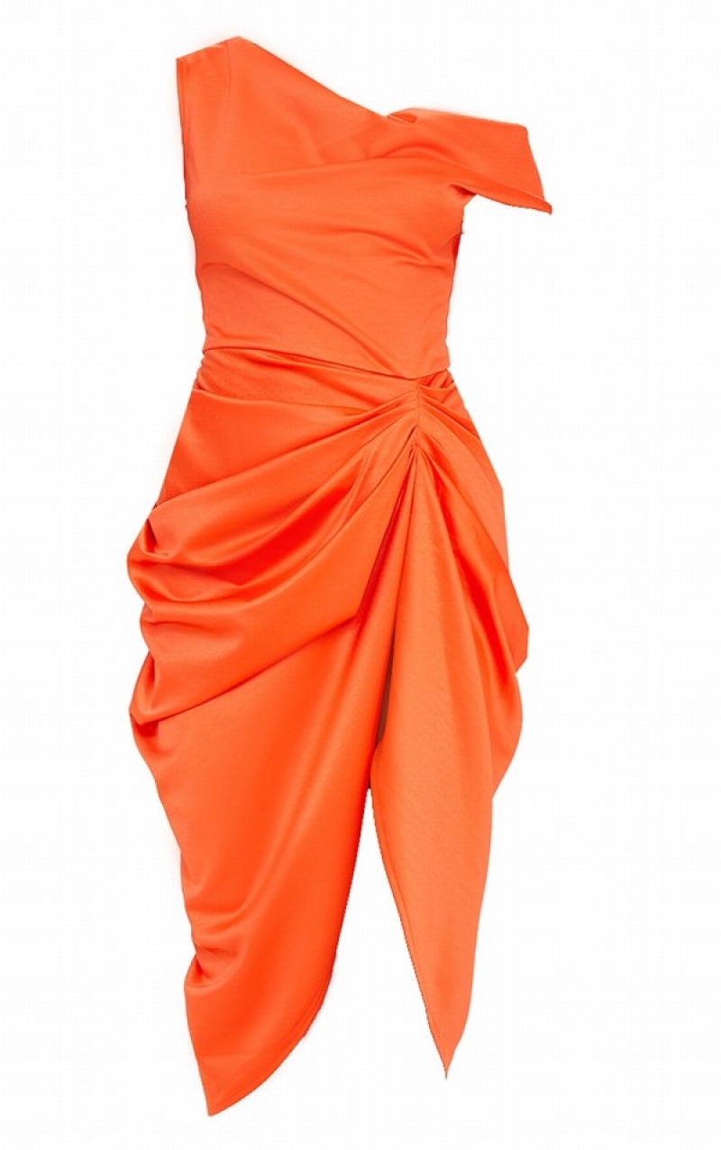 Light Orange Pretty Little Thing Bright Off The Shoulder Draped Dresses | POADMIS-68