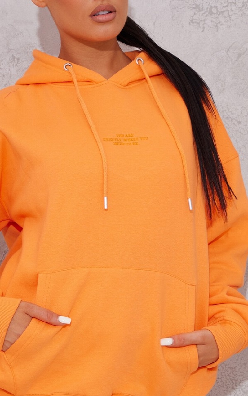 Light Orange Pretty Little Thing Bright Graphic Oversized Hoodie | BAZIOQH-04