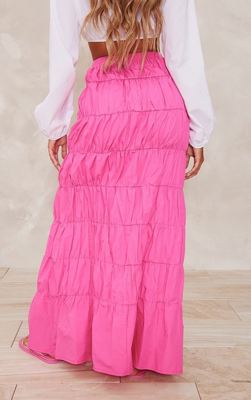 Light Pink Pretty Little Thing Bright Cotton Tie Front Extreme Ruched Maxi Skirts | CSZLYUR-84