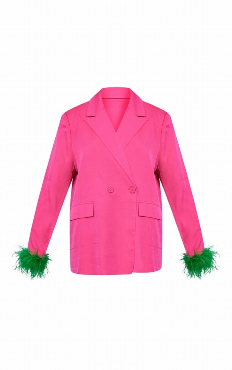 Light Pink Pretty Little Thing Bright Contrast Feather Cuff Detail Oversized Blazers | XWUSRMP-95