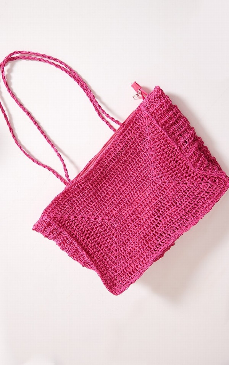 Light Pink Pretty Little Thing Bright Oversized Straw Tote Bags | RKIATLX-48