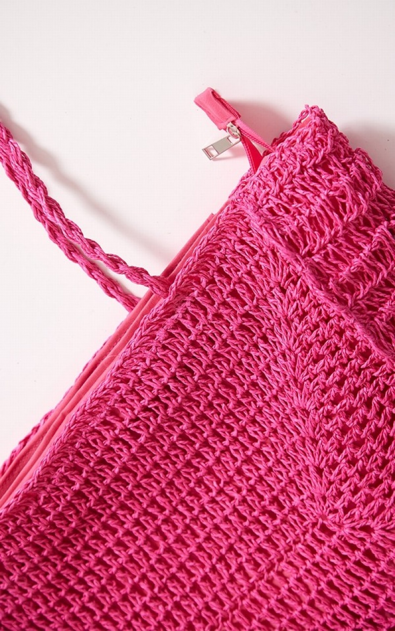 Light Pink Pretty Little Thing Bright Oversized Straw Tote Bags | RKIATLX-48