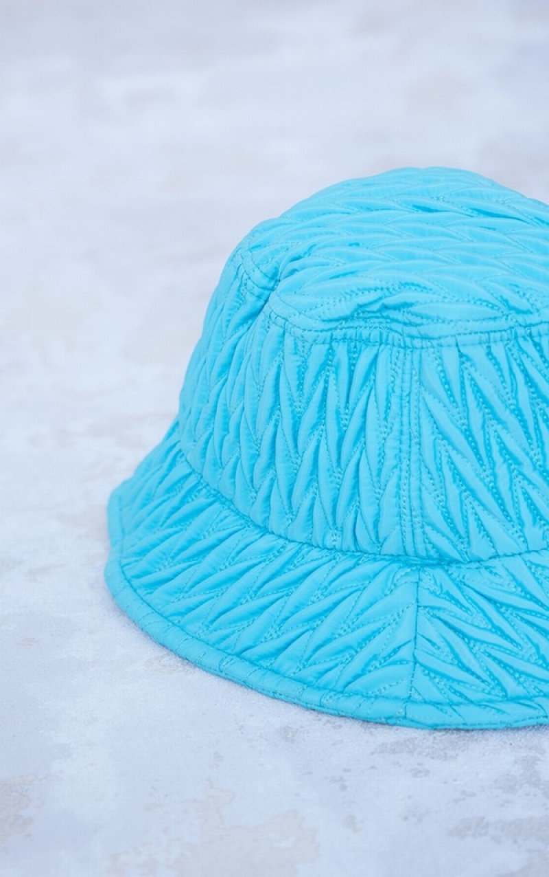 Light Turquoise / Blue Pretty Little Thing Aqua V Quilted Bucket Hats | RZOVKTX-35