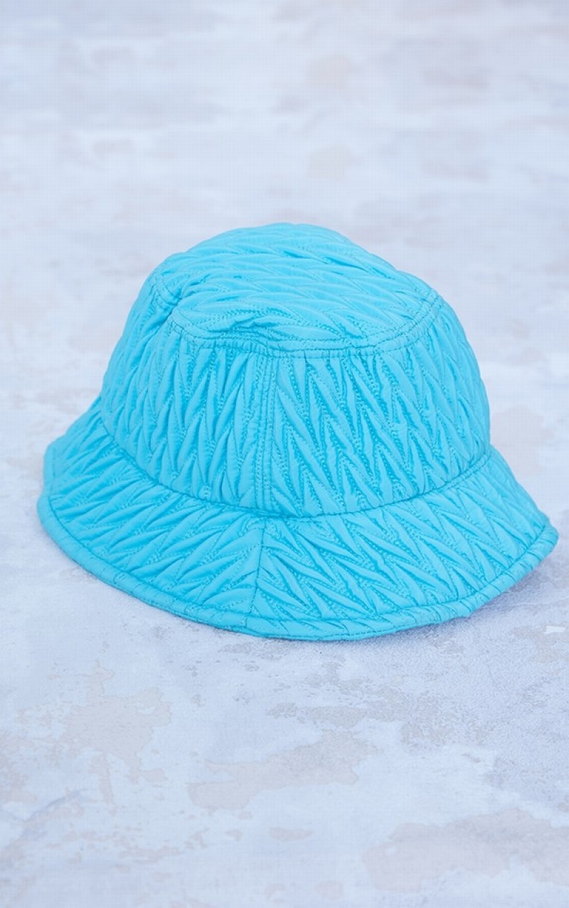 Light Turquoise / Blue Pretty Little Thing Aqua V Quilted Bucket Hats | RZOVKTX-35