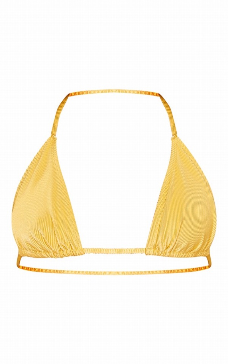 Mustard Pretty Little Thing Mustard Rib Triangle Bikini Tops | NCUMBES-51