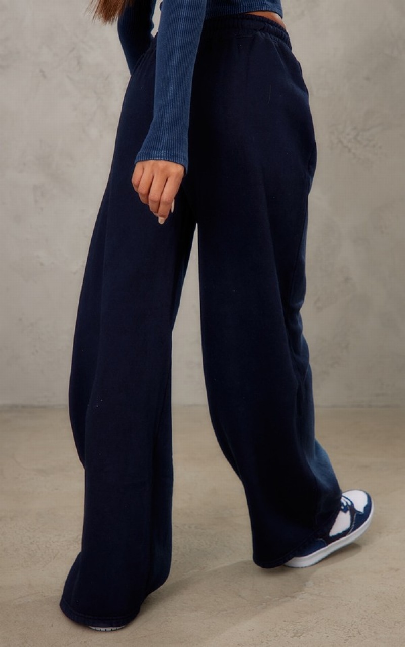 Navy Pretty Little Thing Ombre Washed Effect High Waisted Wide Leg Sweatpants | OMYHBNE-45