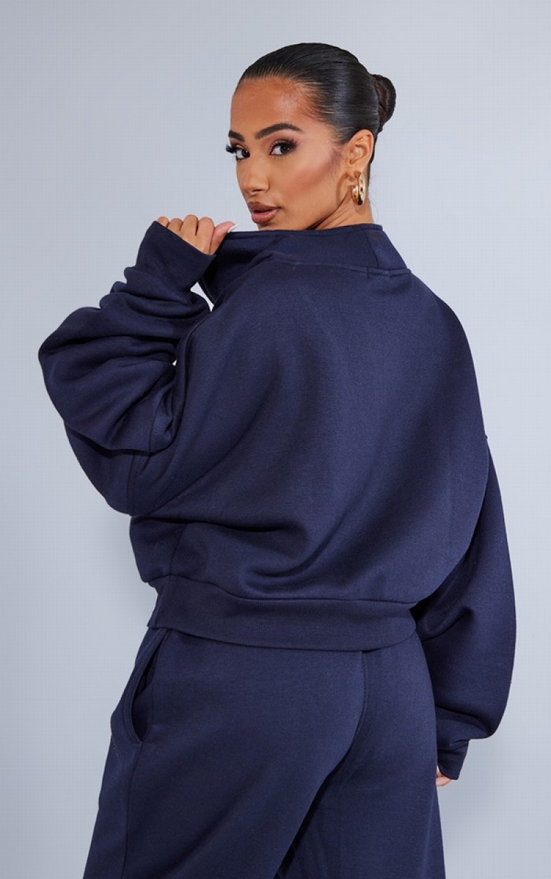 Navy Pretty Little Thing Petite Half Zip Oversized Sweatshirts | JRESPHA-10