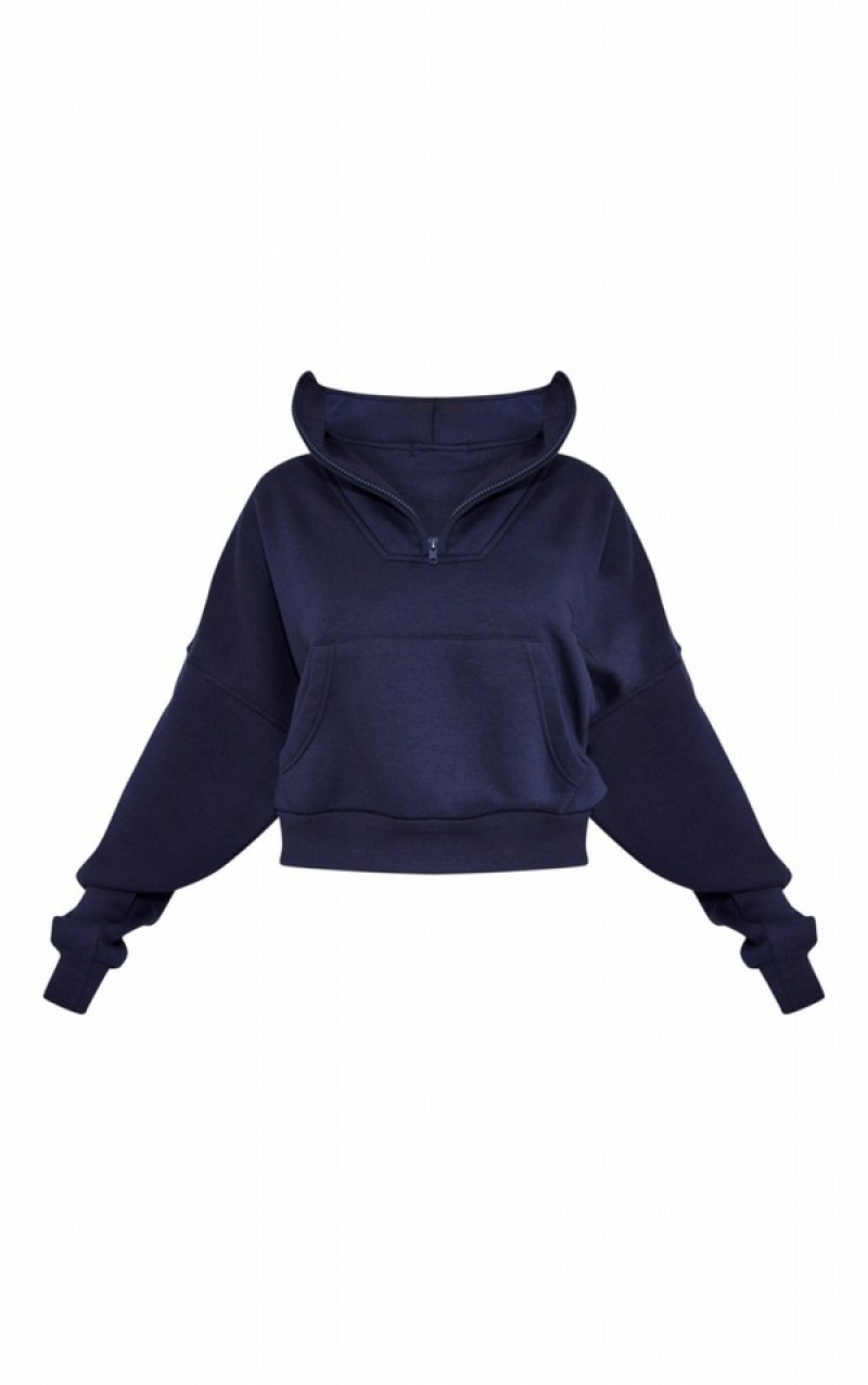 Navy Pretty Little Thing Petite Half Zip Oversized Sweatshirts | JRESPHA-10