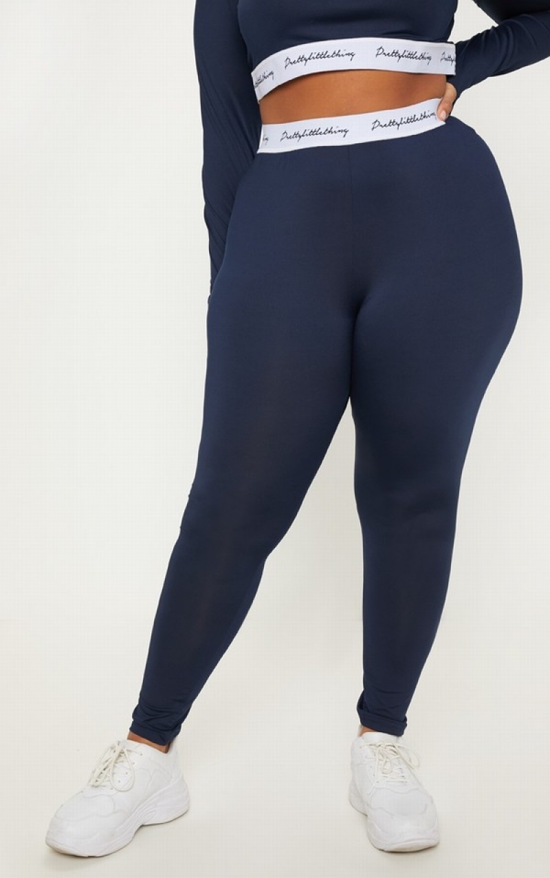 Navy Pretty Little Thing Plus Elasticated Band Leggings | YWGXBIV-37