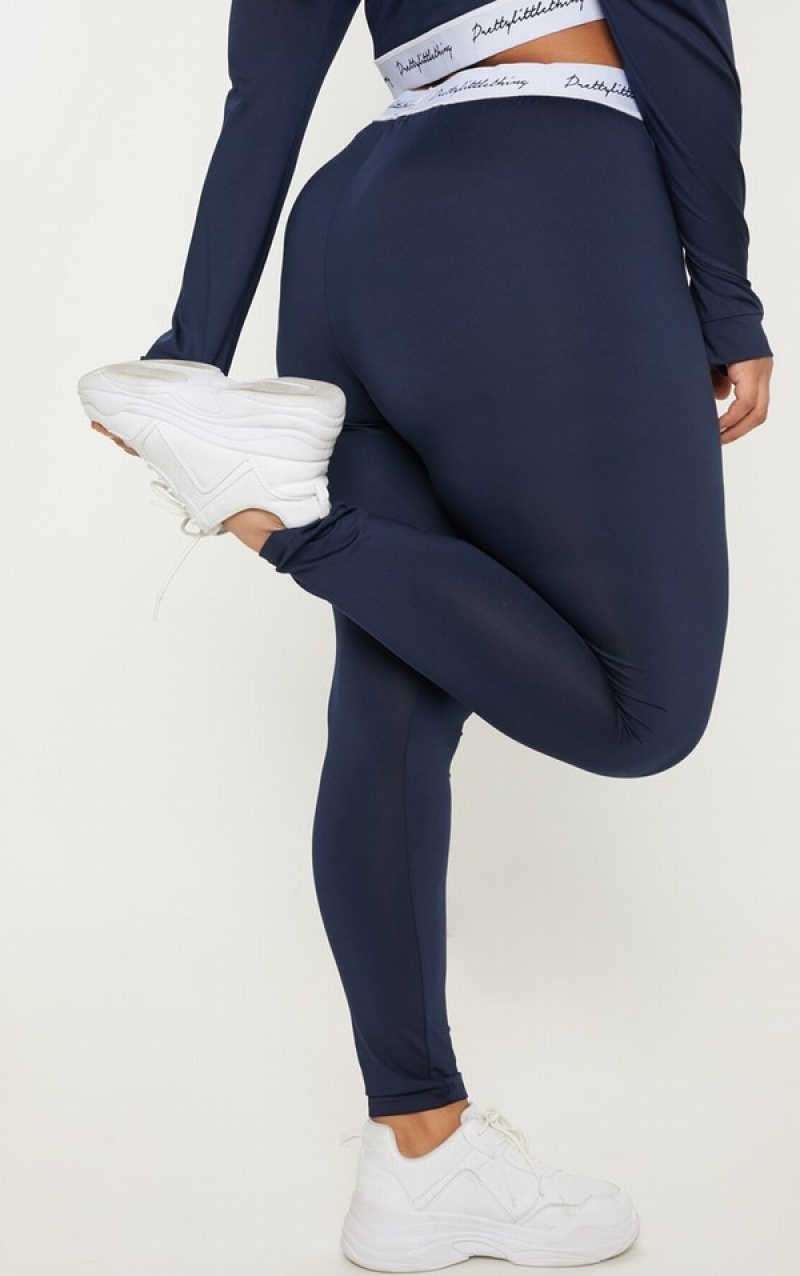 Navy Pretty Little Thing Plus Elasticated Band Leggings | YWGXBIV-37