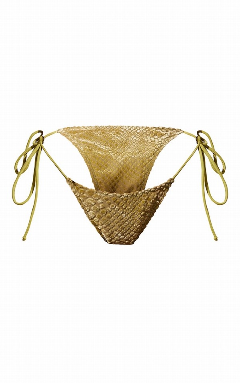 Olive Pretty Little Thing Devore Tie Side Bikini Bottoms | LYRCDTH-10