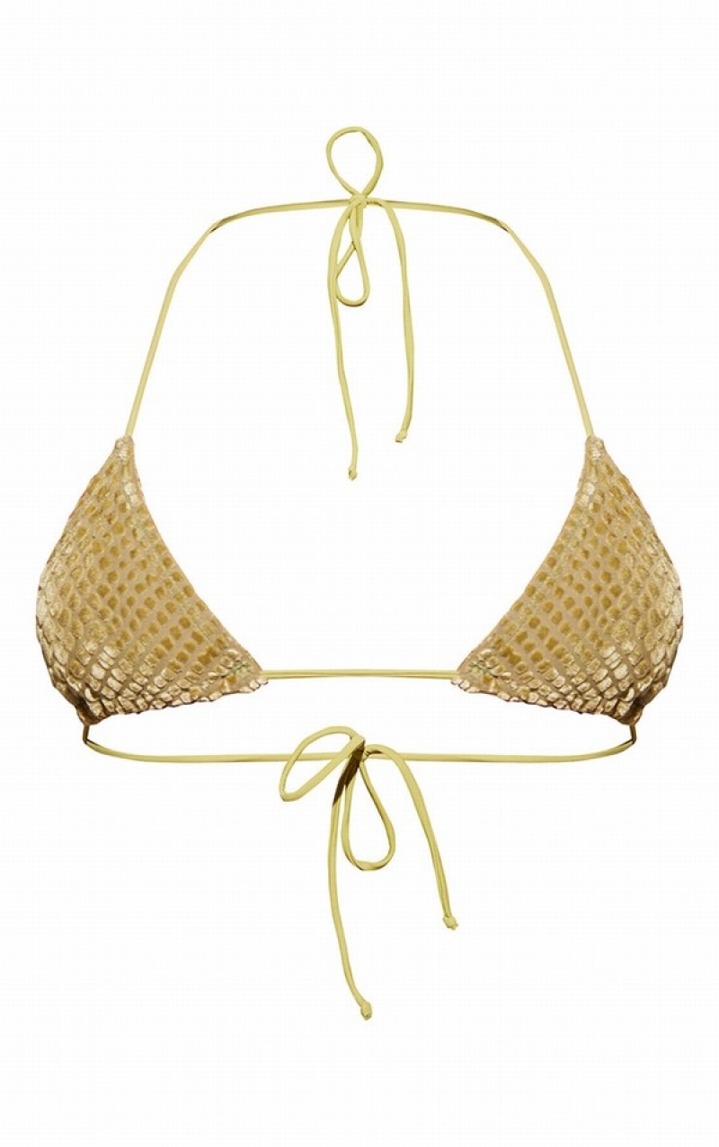 Olive Pretty Little Thing Devore Triangle Bikini Tops | JEIWFHB-92