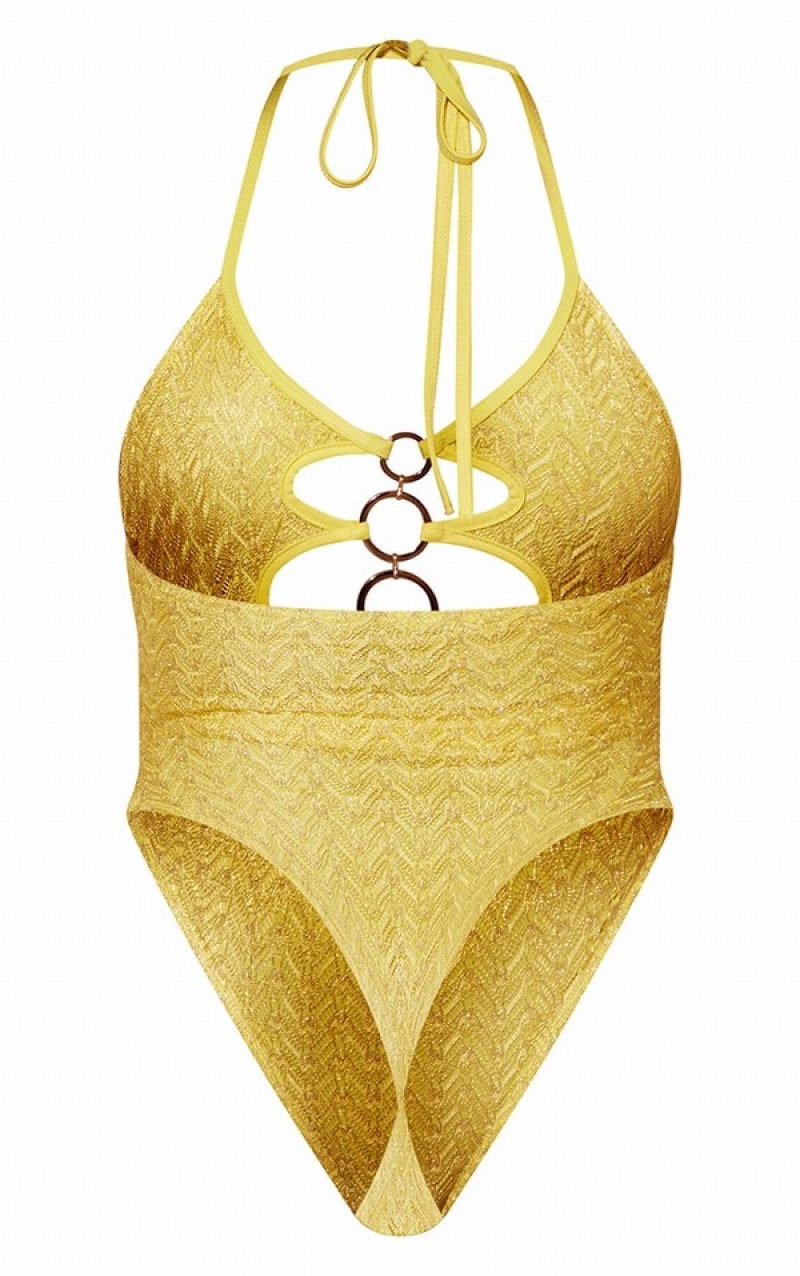 Olive Pretty Little Thing Metallic Crochet O Cut Out Swimsuits | RUQYMSG-09