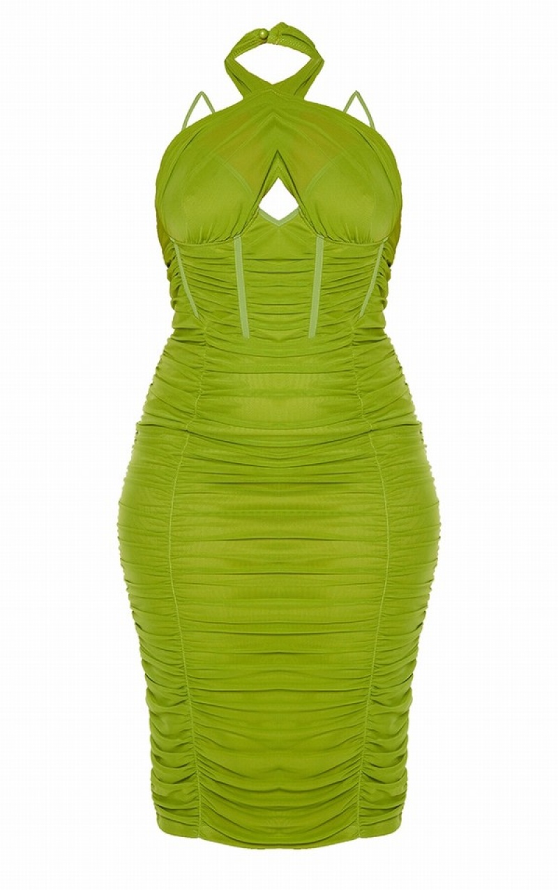 Olive Pretty Little Thing Plus Mesh Cross Front Corset Detail Dresses | GAXOKTN-03