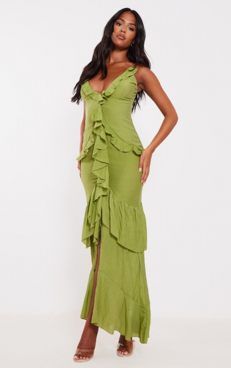 Olive Pretty Little Thing Tall Frill TextuMaxi Dresses | TXSWCUI-75