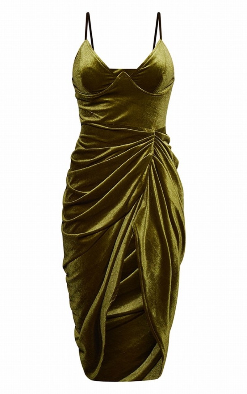 Olive Pretty Little Thing Velvet UnderwiStrappy Draped Dresses | HFPVOEQ-78