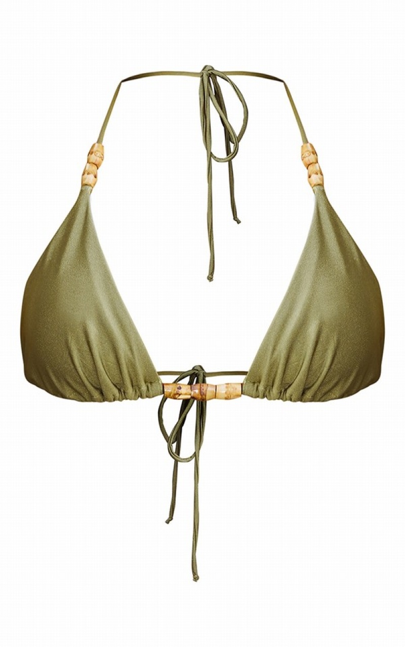 Olive Pretty Little Thing Wooden Bead Triangle Bikini Tops | NSXHDRA-04