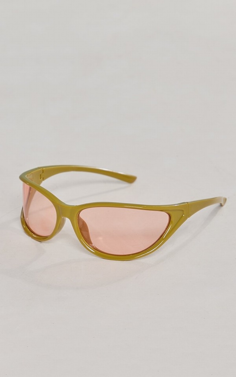 Olive Pretty Little Thing Wrap Around Lens Sporty Visor Sunglasses | BIUKYMQ-26