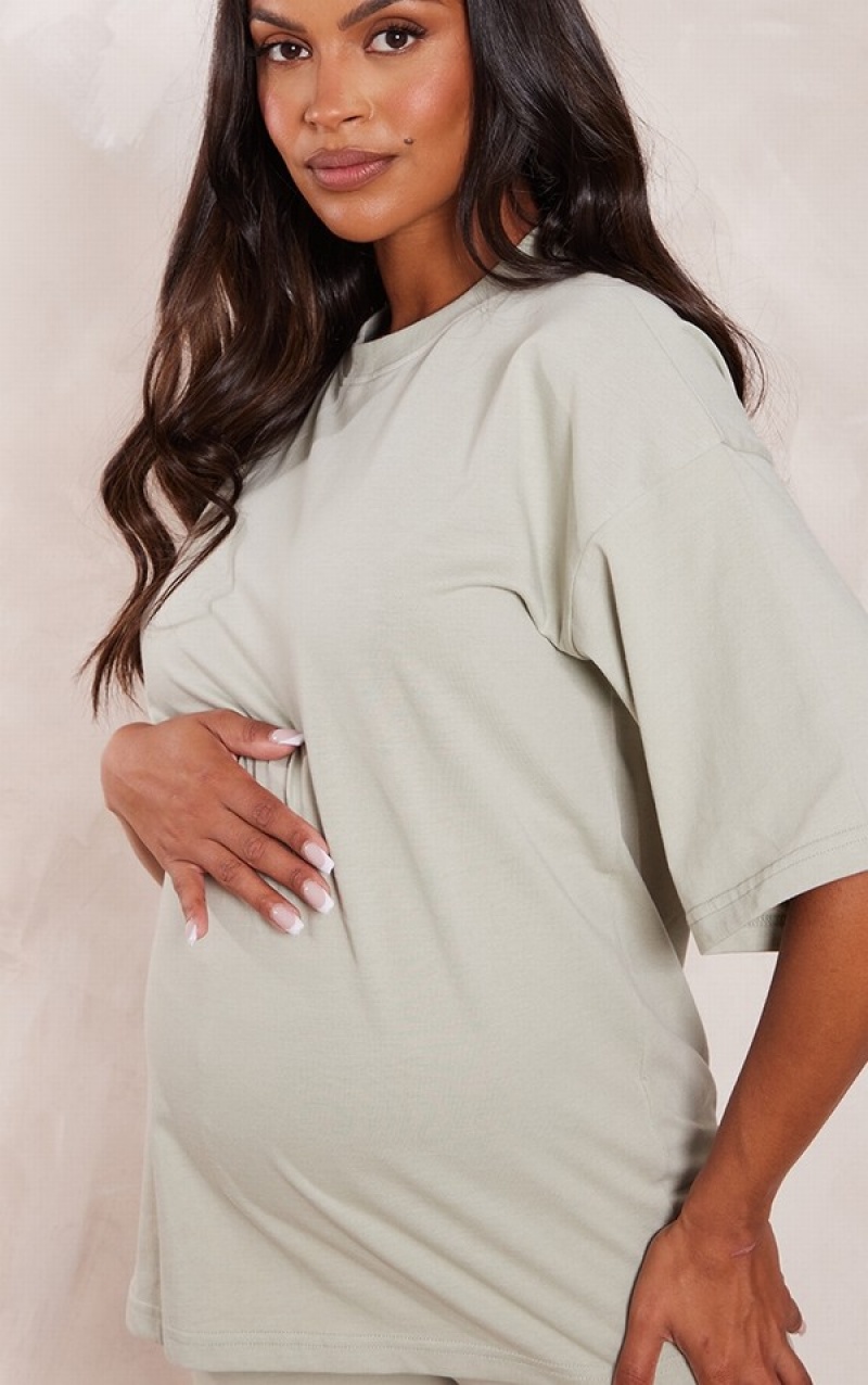 Olive / Green Pretty Little Thing Maternity Sage Oversized T-shirts | DRGNOSQ-52