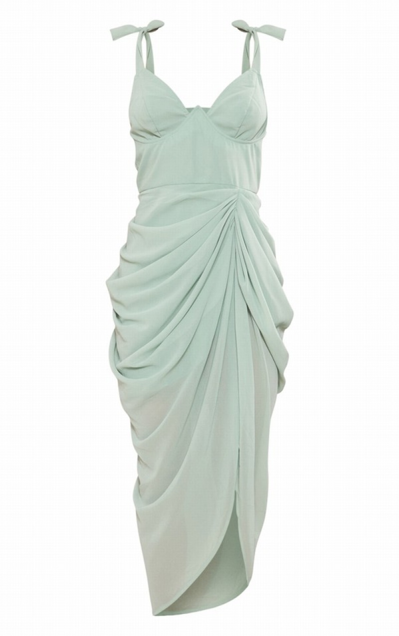 Olive / Green Pretty Little Thing Petite Sage Underwire Detail Draped Dresses | JSLYBFD-32