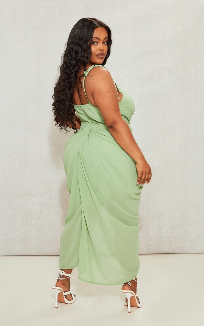 Olive / Green Pretty Little Thing Plus Sage Underwire Detail Draped Dresses | LOGABZI-43