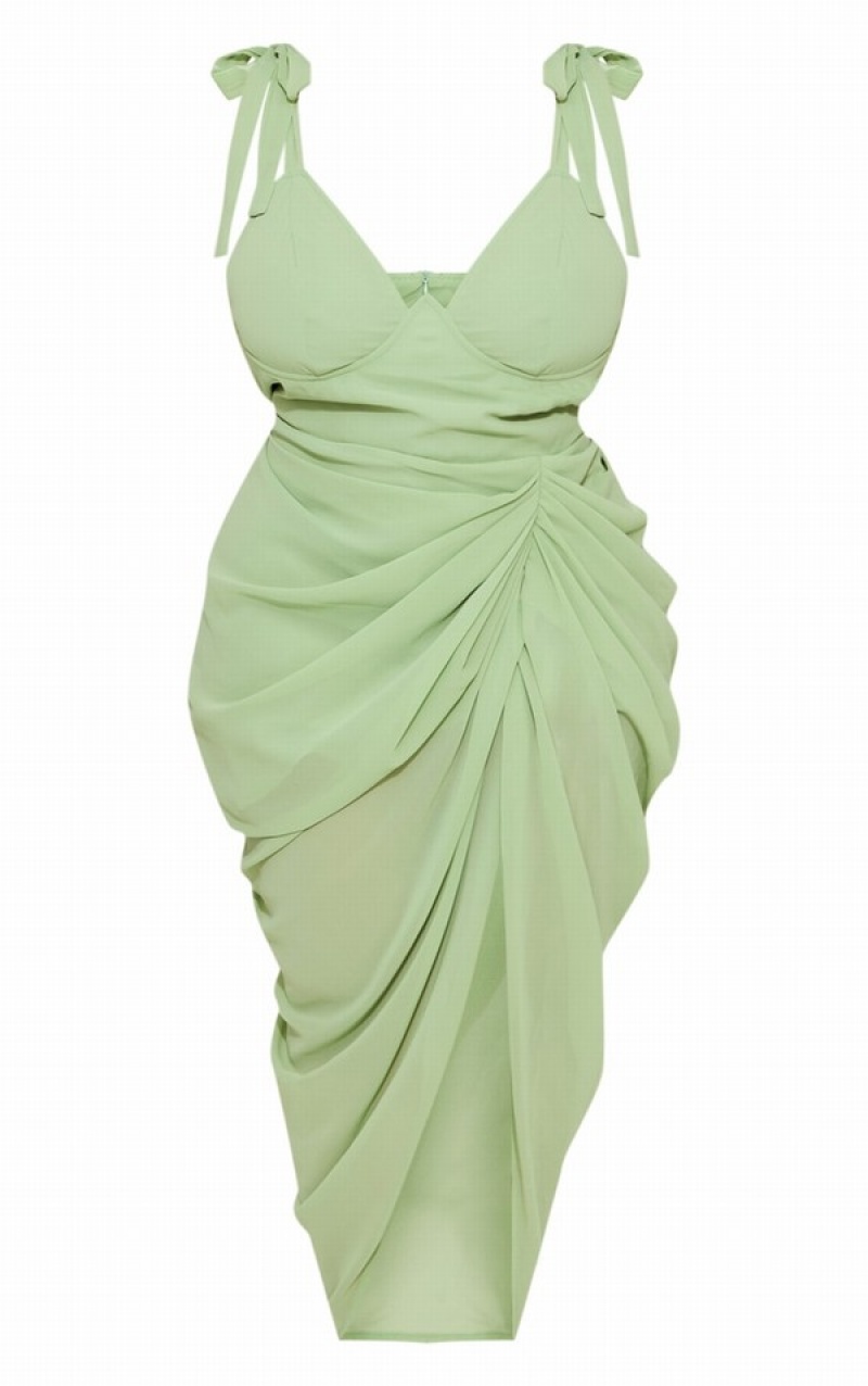 Olive / Green Pretty Little Thing Plus Sage Underwire Detail Draped Dresses | LOGABZI-43