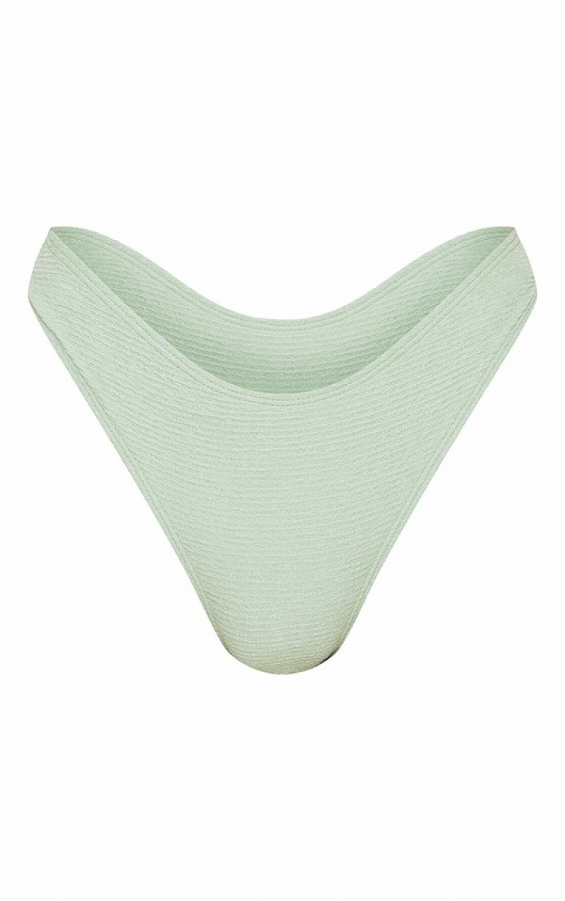 Olive / Green Pretty Little Thing Sage Crinkle Cheeky Bum Bikini Bottoms | NJGHQLU-76