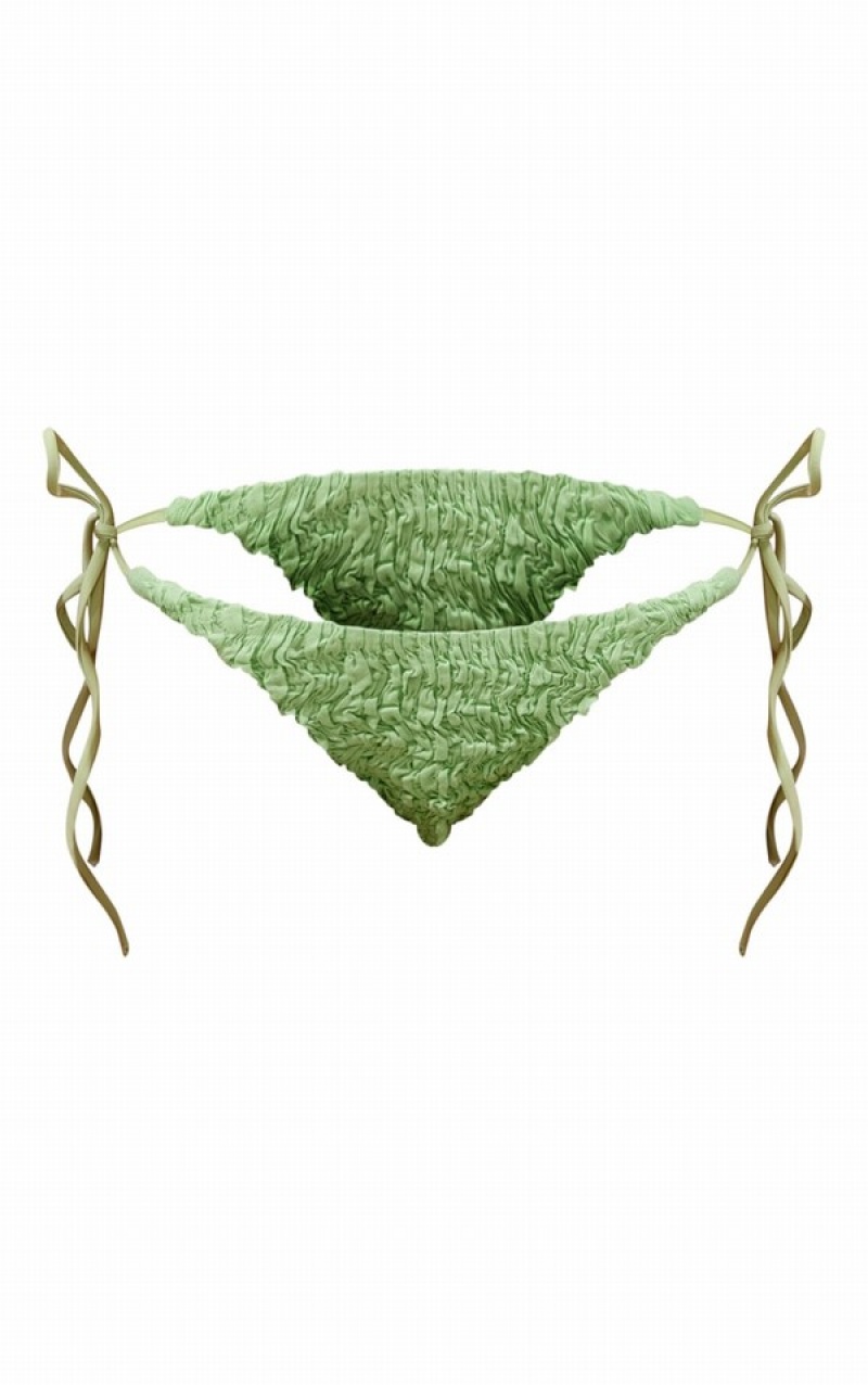 Olive / Green Pretty Little Thing Sage TextuTie Side Bikini Bottoms | GCEYWUI-20