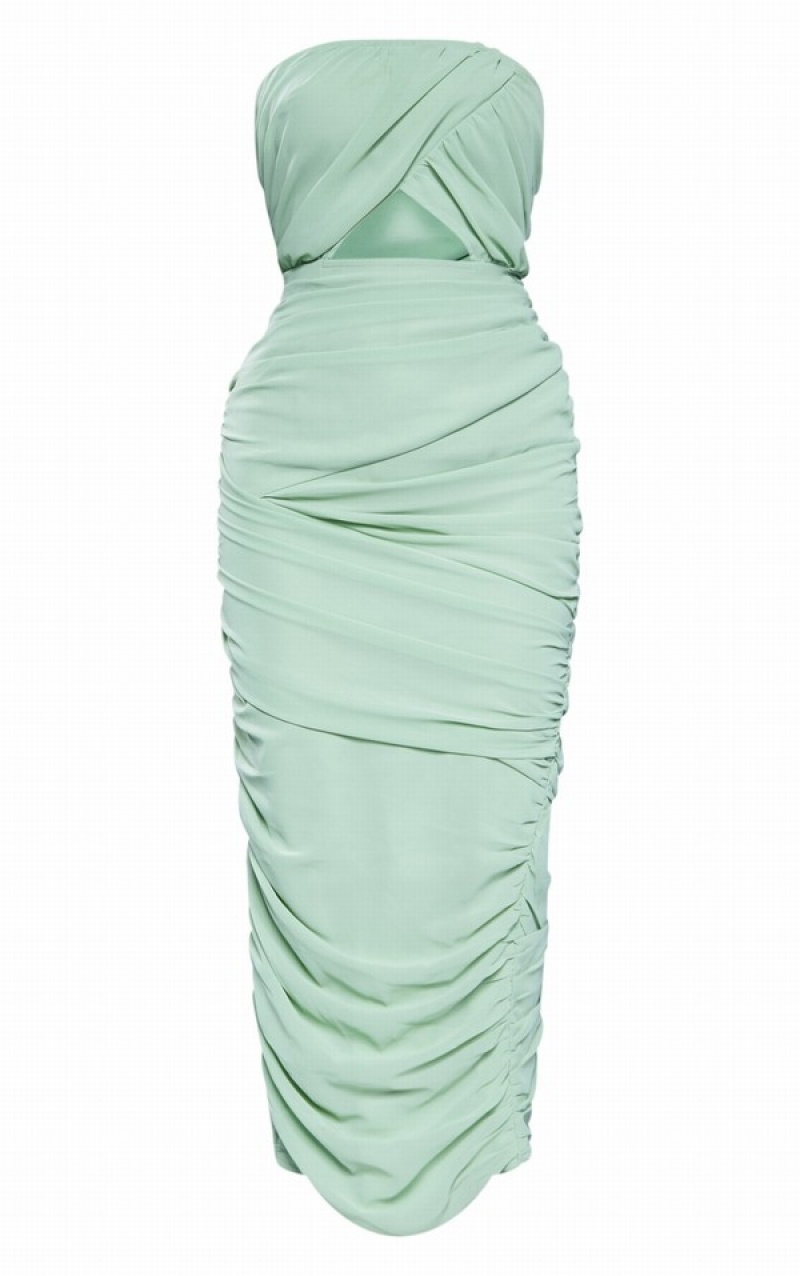 Olive / Green Pretty Little Thing Sage Wrap Cut Out Bandeau Midaxi Dresses | RBGWTQA-74