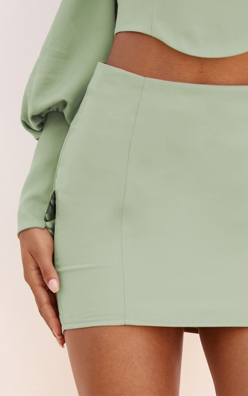 Olive / Khaki Pretty Little Thing Sage Satin Seam Front Skirts | WLXUHPA-12