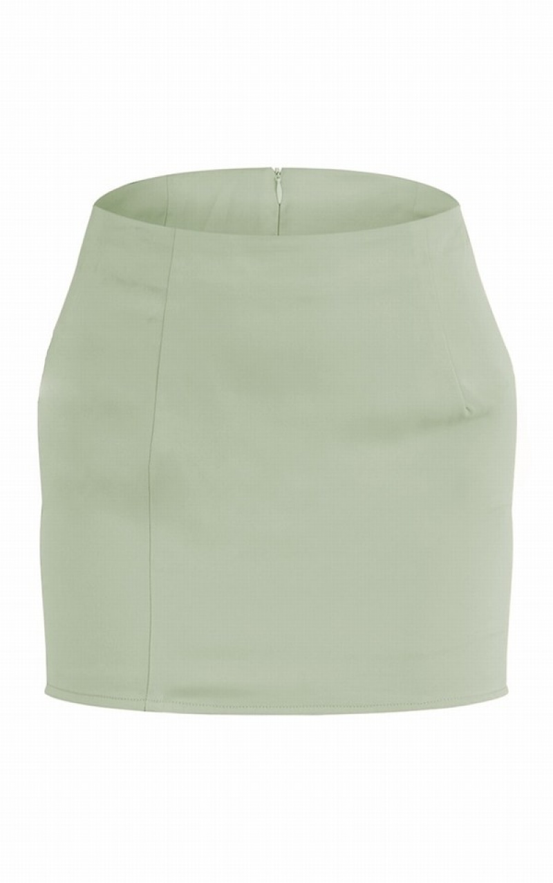 Olive / Khaki Pretty Little Thing Sage Satin Seam Front Skirts | WLXUHPA-12