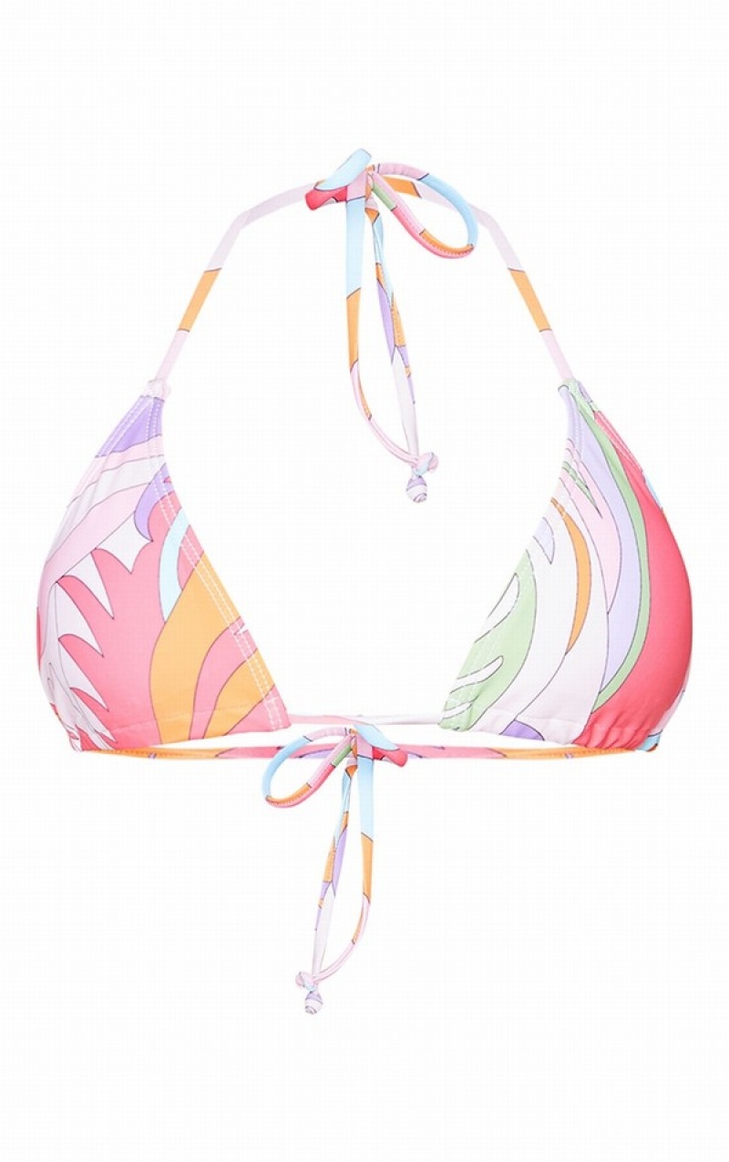 Orange Pretty Little Thing Abstract Padded Triangle Bikini Tops | IBQGWKJ-57